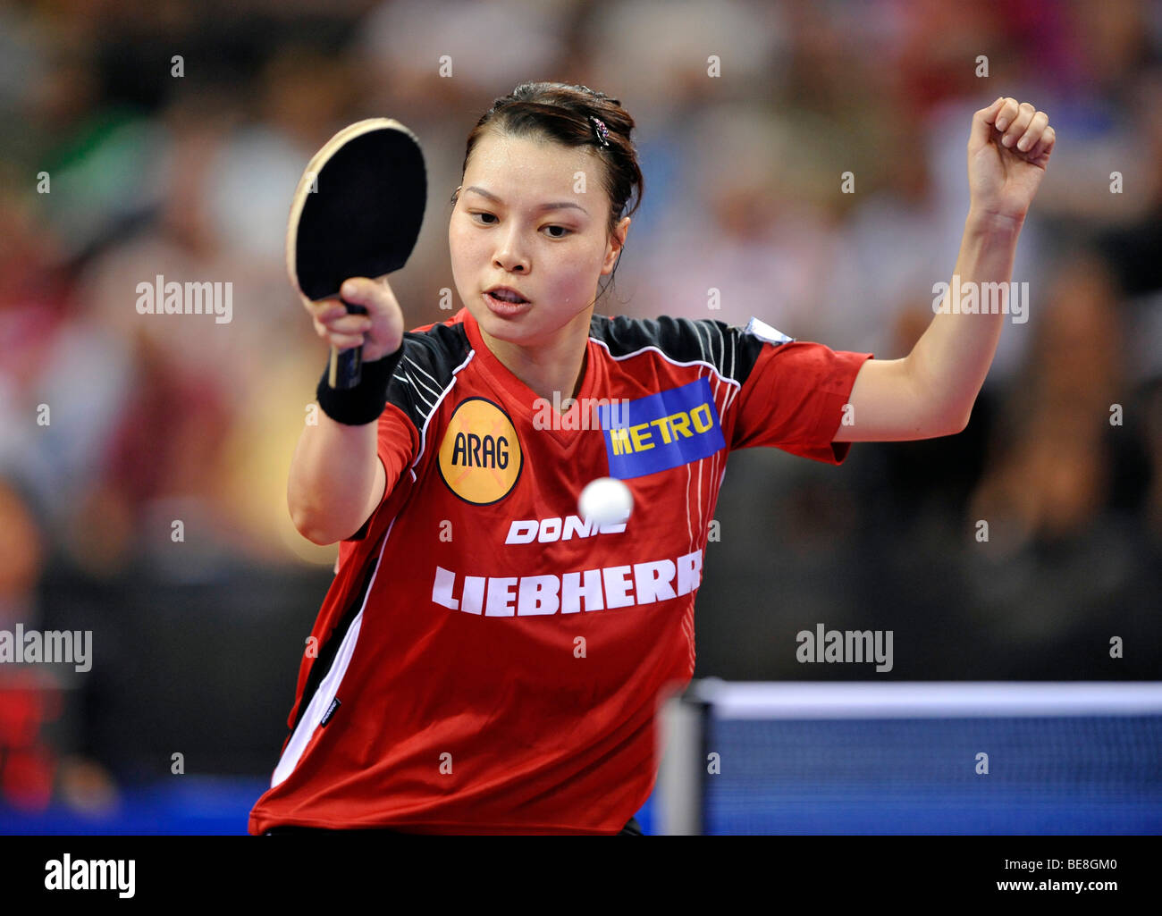 WU Jiaduo campeón de Europa, Alemania, tenis de mesa EM 2009, Porsche-Arena, Stuttgart, Baden-Wurtemberg, Alemania, Europa Foto de stock