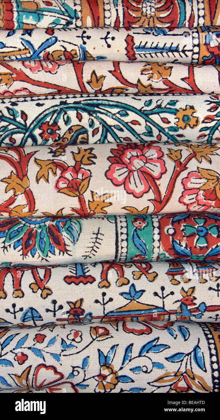 Pila de tela impresas de Bagru indio, cerca de Jaipur, Rajasthan, India  Fotografía de stock - Alamy