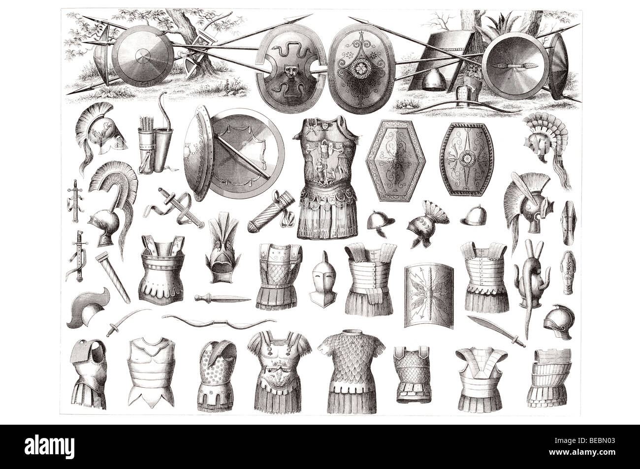 Las armas de los griegos, etruscos y romanos. Foto de stock