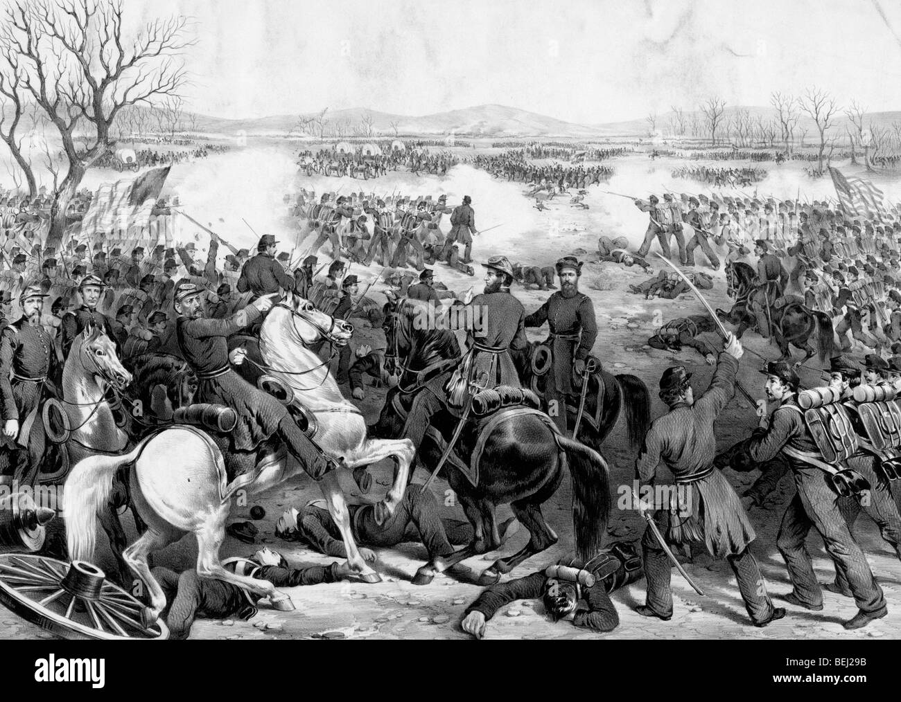 La batalla de Shiloh o Pittsburg Landing, Tennessee durante la Guerra Civil americana, 7 de abril de 1862 Foto de stock