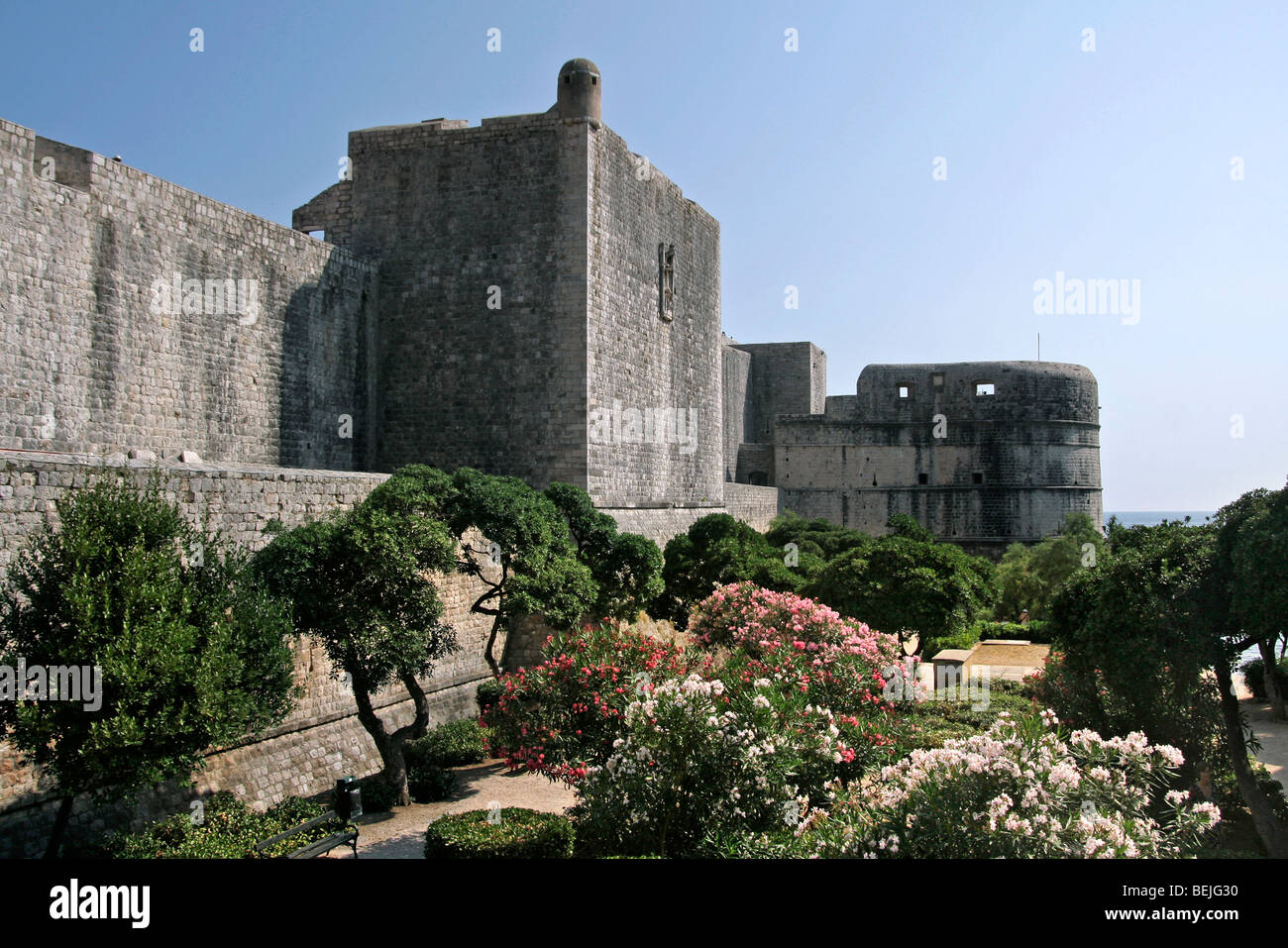 Ciudad muralla en la Puerta Pile en Dubrovnik, Croacia Foto de stock