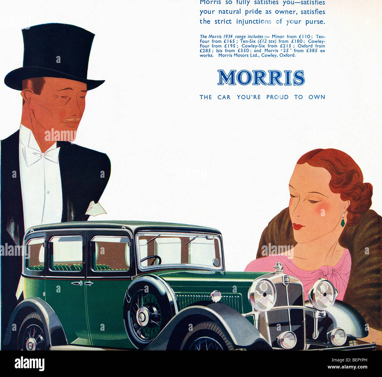 Detalle de un estilo art deco publicidad para el coche Morris. Desde el Illustrated London News, número de Navidad, 1933. Foto de stock