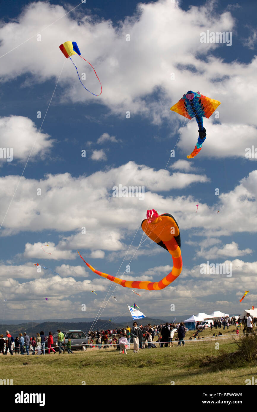 Cometas en el momento de la "Cervolix' Air Festival (Auvernia - Francia). Cerfs-volants lors du festival aérien 'Cervolix' (Francia). Foto de stock