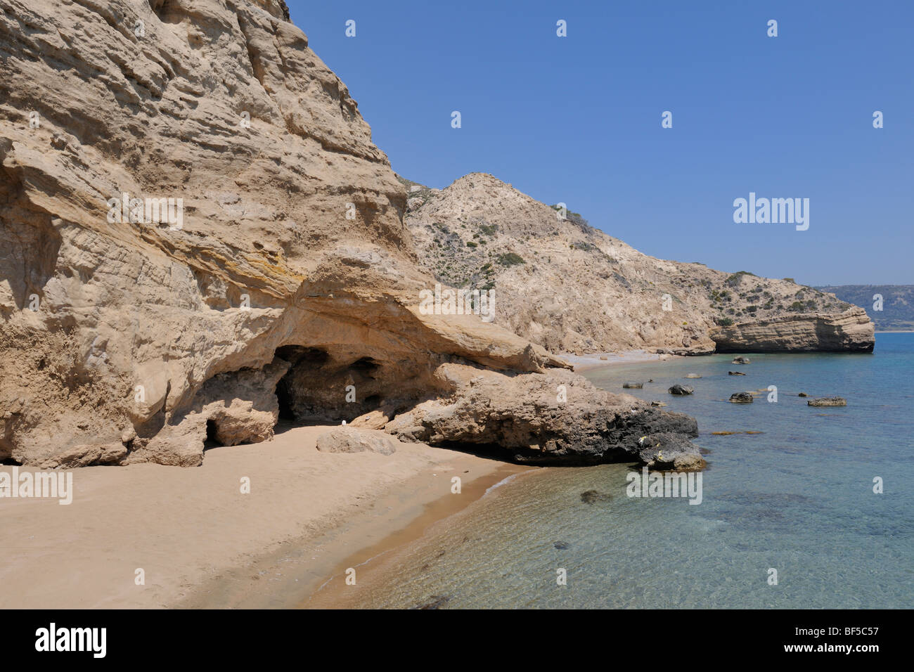 Playa aislada, Cabo Fourni, Rodas, Grecia, Europa Foto de stock