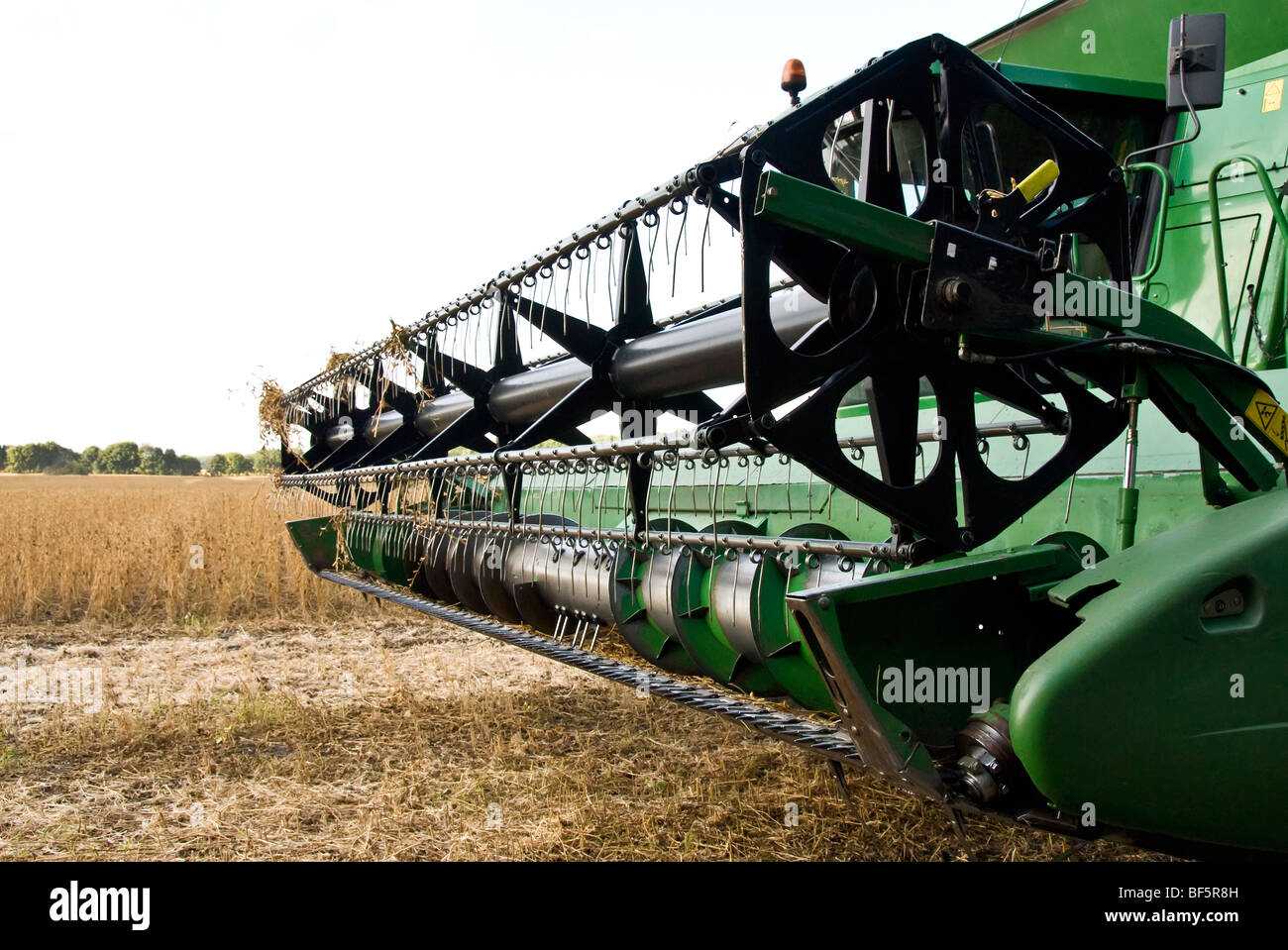 Cosechadora John Deere cosechar soja, Ucrania Foto de stock