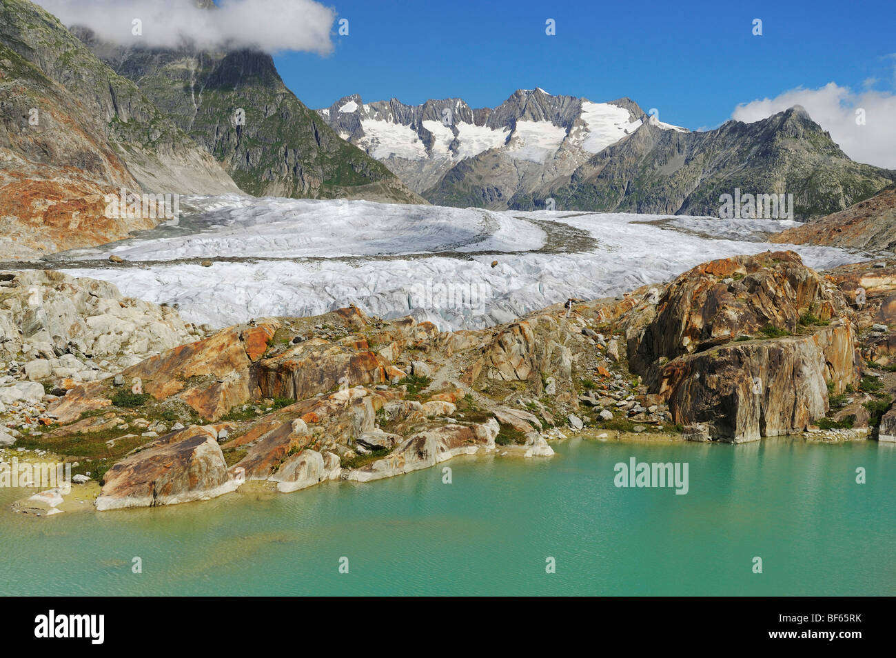 El Glaciar Aletsch, Sitio del Patrimonio Mundial de la UNESCO Jungfrau-Aletsch-Bietschhorn, el GOMS, Valais, Suiza, Europa Foto de stock