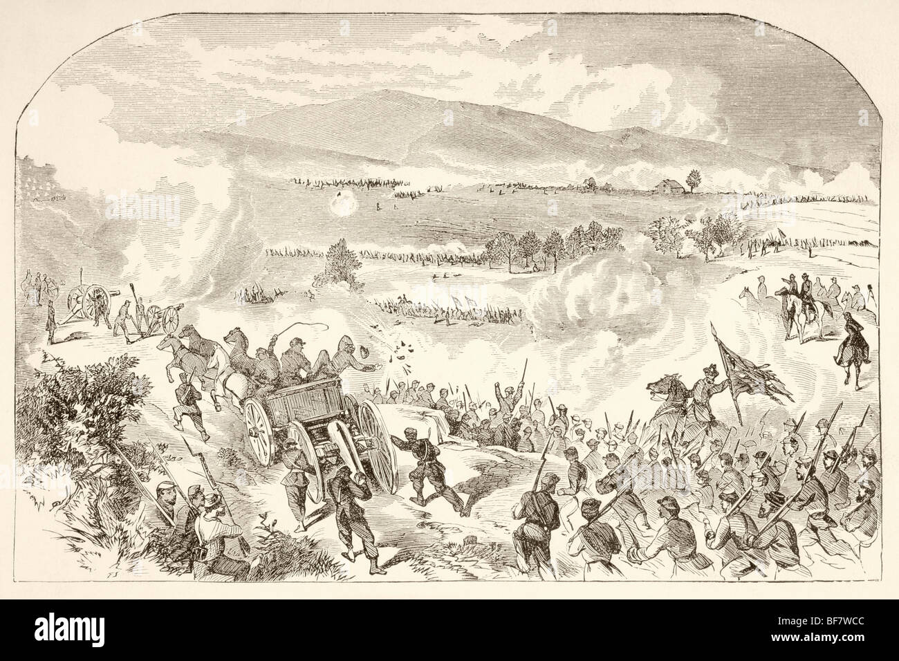 La batalla de Malvern Hill, también conocida como la Batalla de la granja de Poindexter durante la Guerra Civil Americana. Foto de stock