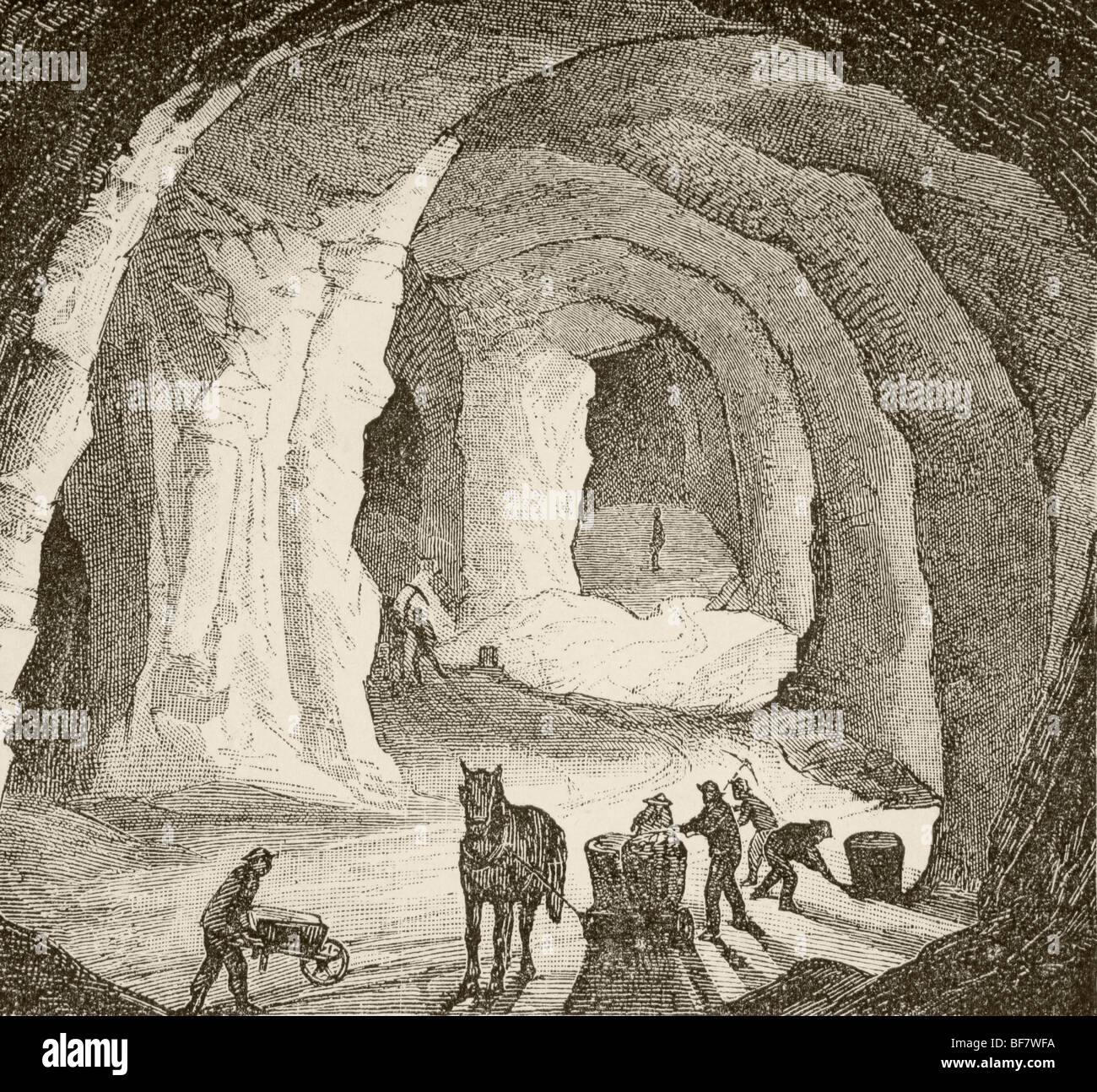 Una mina de sal de Europa en el siglo XIX. Foto de stock