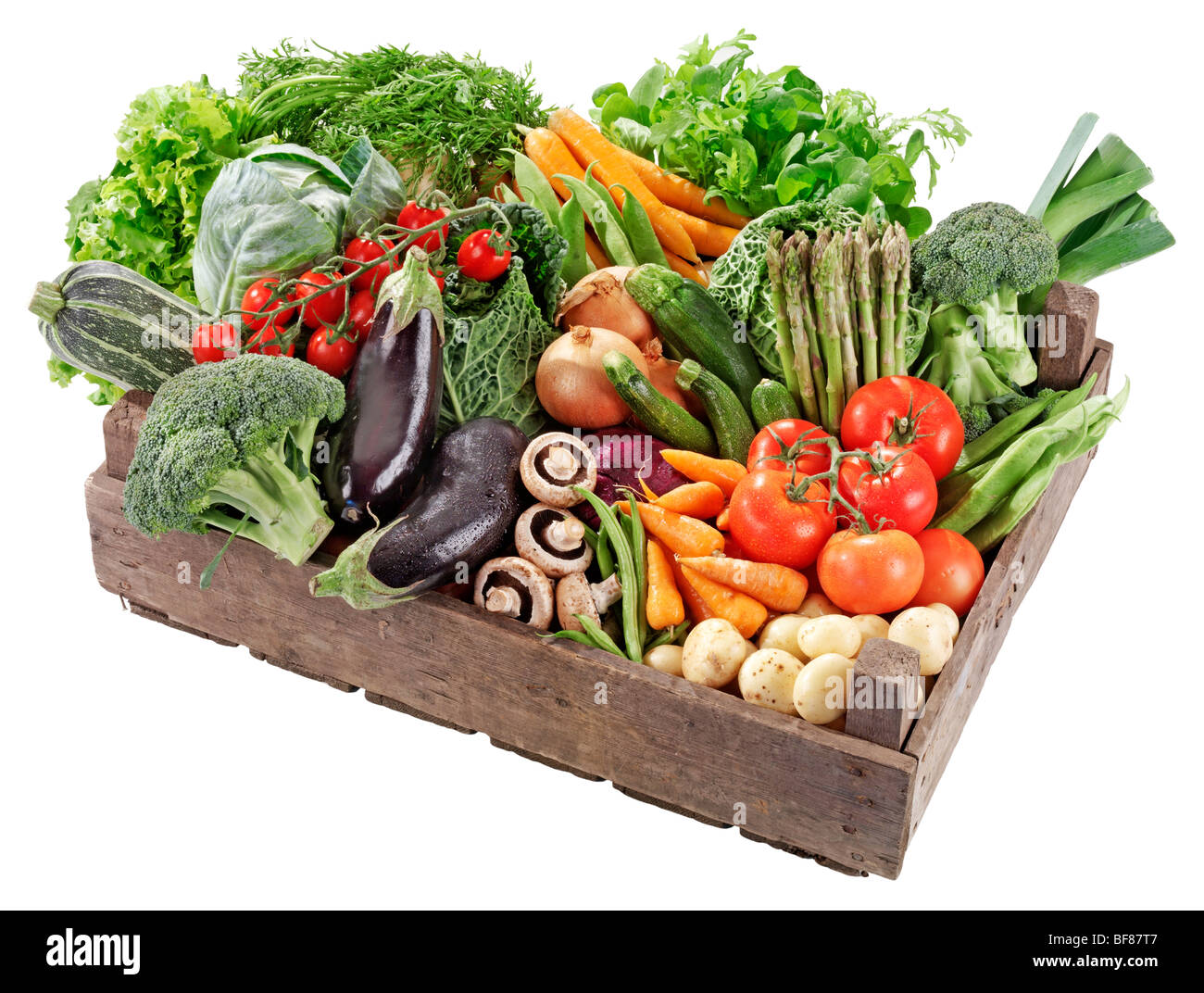 Caja de verduras frescas Foto de stock