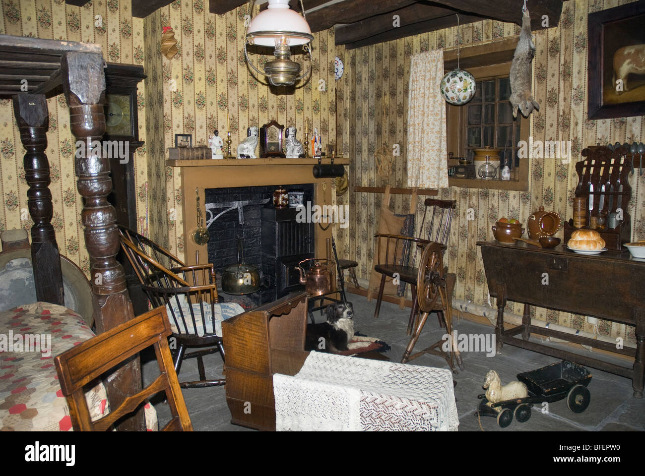 Período dormitorio en el museo del castillo en la ciudad de York en Yorkshire en el norte de Inglaterra Foto de stock