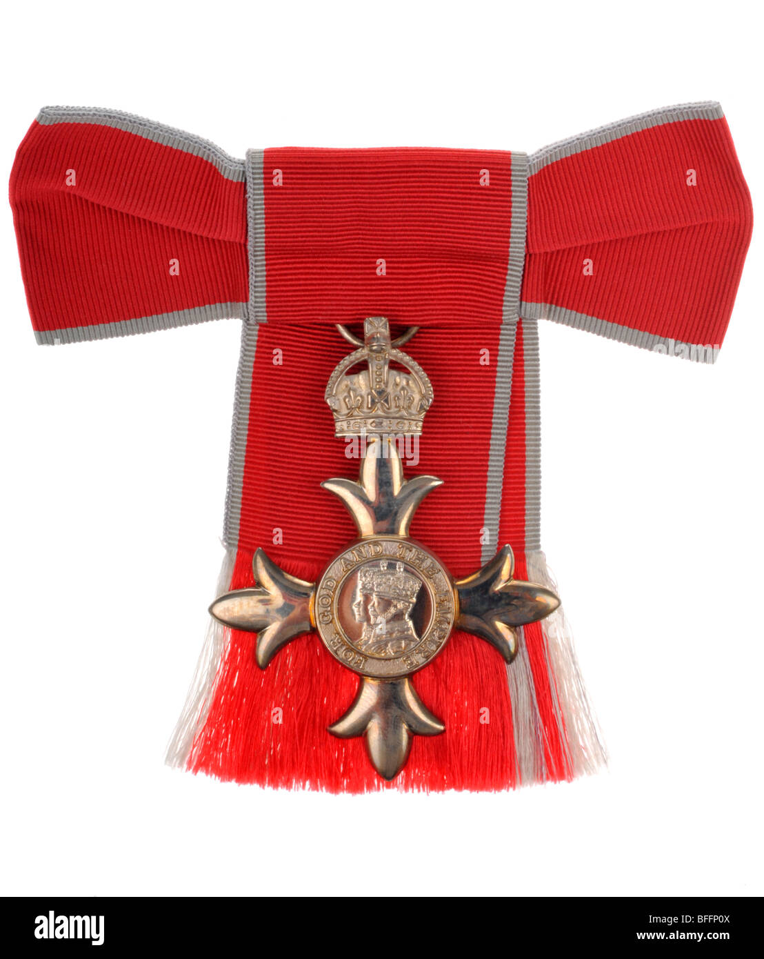 MBE "Miembro del Imperio Británico", la medalla MBE en "fondo blanco" Foto de stock