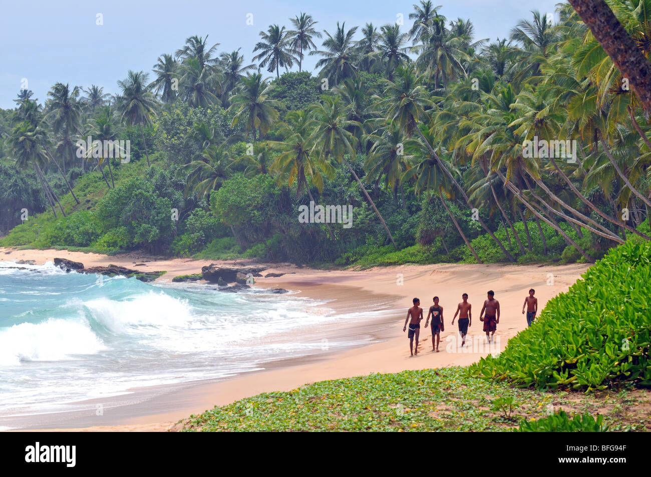 En la playa, Hotel Amanwella Tongalle, Sri Lanka Foto de stock