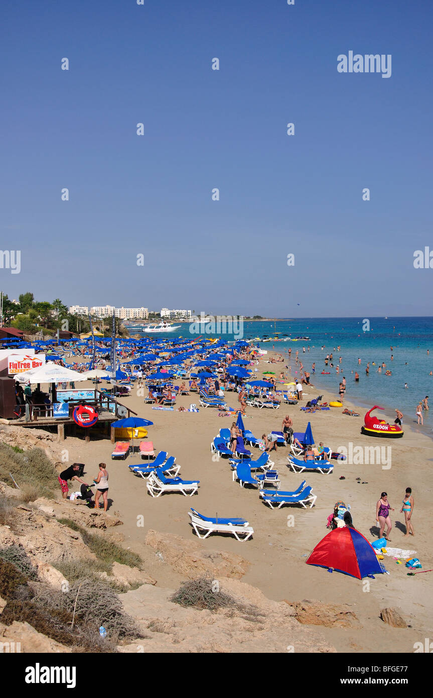 Vista a la playa, bahía Fig Tree, Protaras, distrito de Famagusta, Chipre Foto de stock