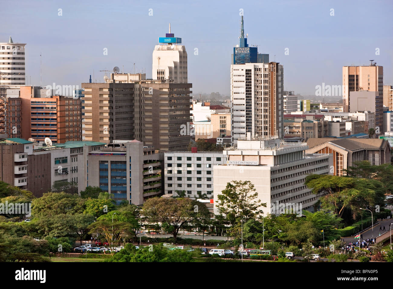 Kenya, Nairobi. Nairobi a finales del sol de la tarde. Foto de stock