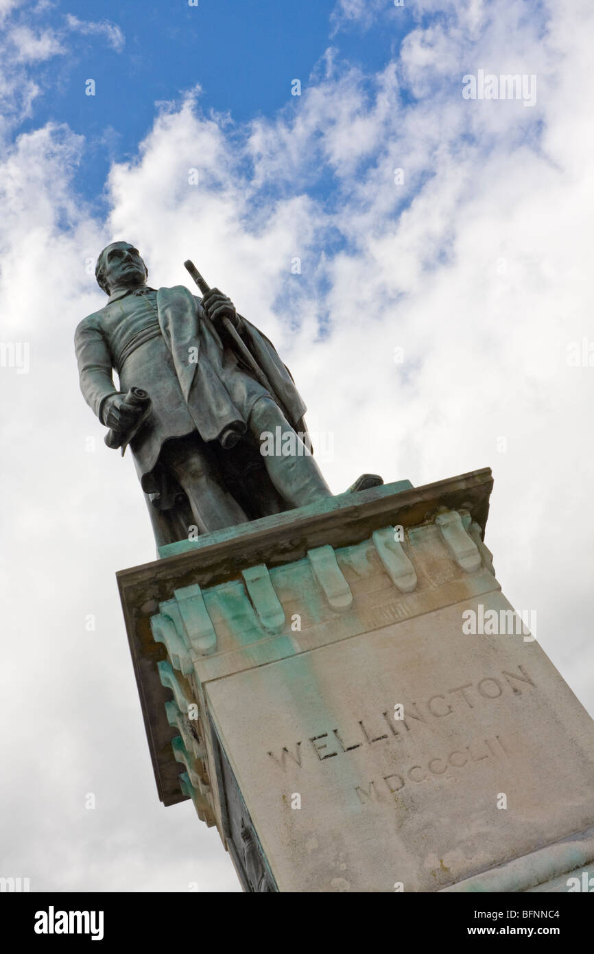 Estatua de Arthur Wellesley, primer duque de Wellington, en el centro de la ciudad de Brecon Foto de stock