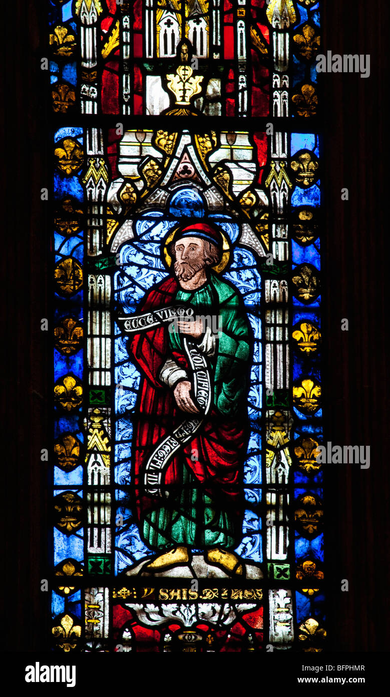 Vidrieras medievales panel Desde este ventana mostrando Isaías interior siglo xiv Wells Cathedral Somerset England Reino Unido Estados Kin Foto de stock