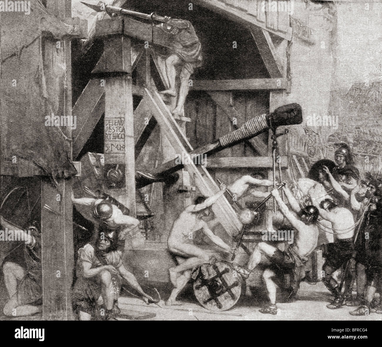 La catapulta como un gran motor de la guerra en la antigua Roma Foto de stock