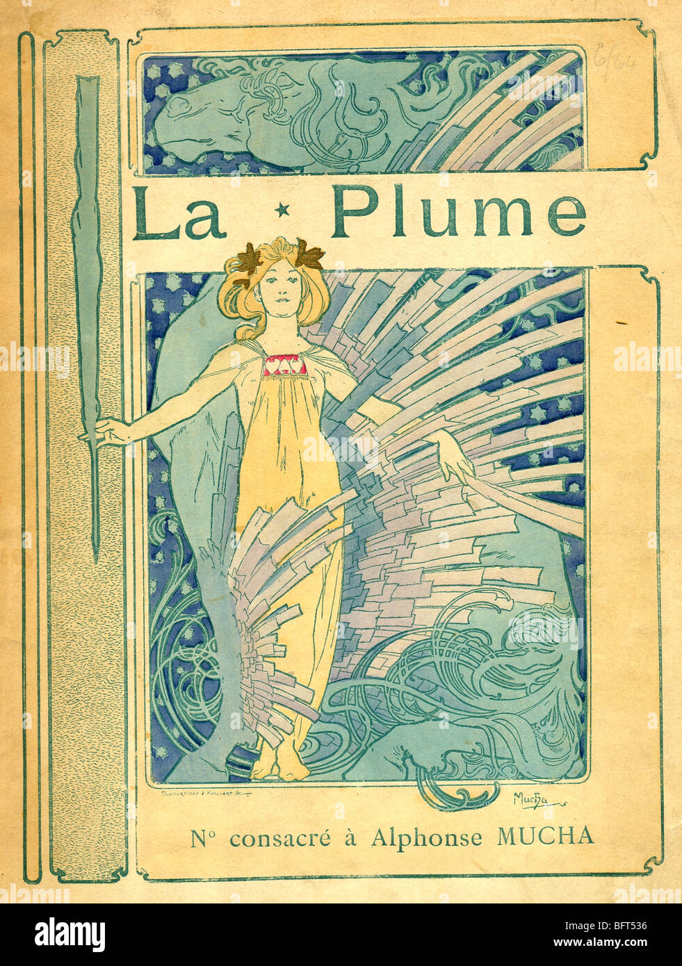 Cubierta de La Plume: Alphonse Mucha et Son Oeuvre Foto de stock