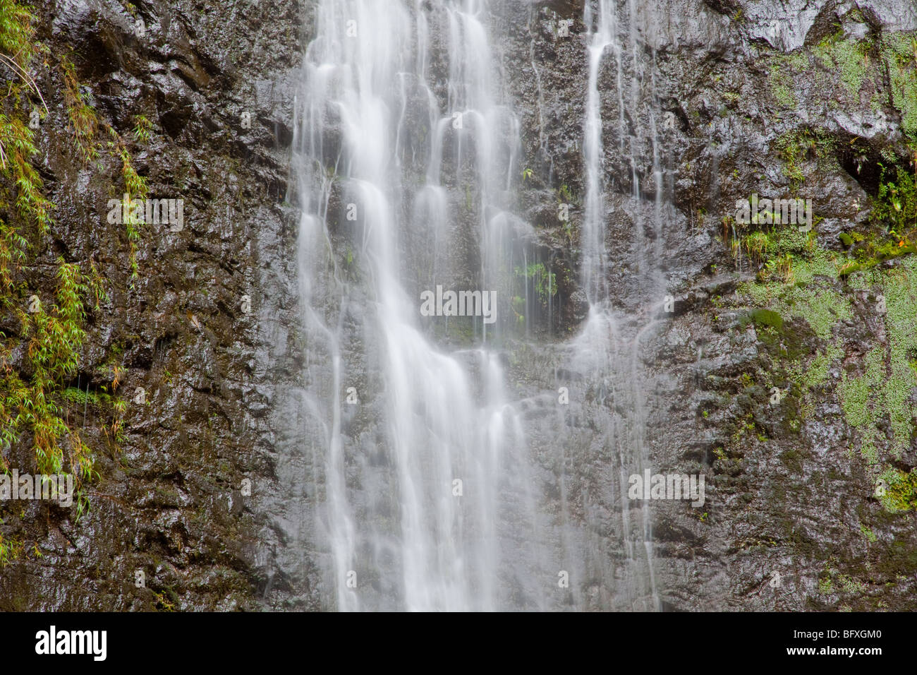 Primer plano de una cascada, una exposición larga, agua blanda Foto de stock