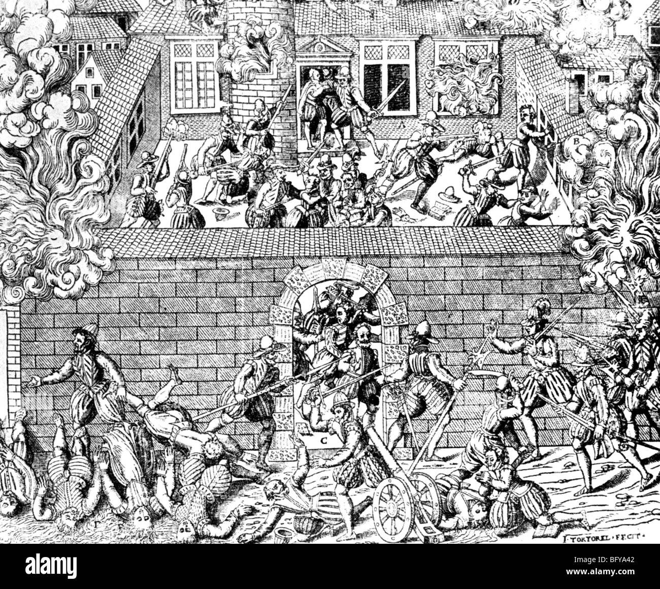 Masacre de los hugonotes en Cahors, Francia, en 1561 Foto de stock