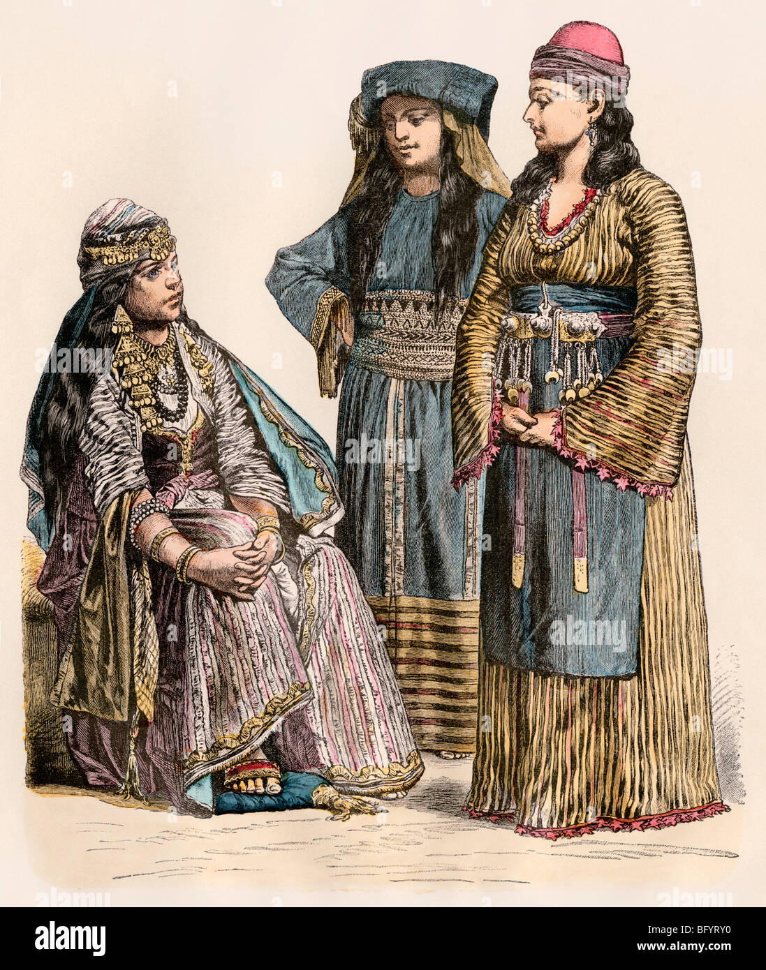 Las mujeres de Siria, con un fellah (a la derecha) de la mujer campesina. Mano de color imprimir Foto de stock
