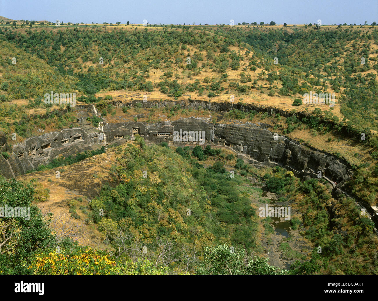 Vista de las cuevas de Ajanta, Patrimonio Mundial de la UNESCO, Maharashtra, India, Asia Foto de stock
