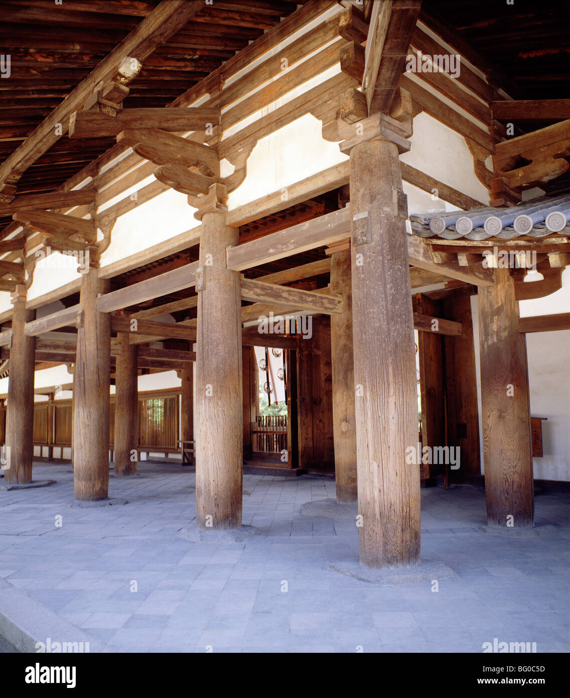 Horyuji templo, que contiene las estructuras de madera más antiguas del mundo, Sitio del Patrimonio Mundial de la UNESCO, en Nara, Japón, Asia Foto de stock