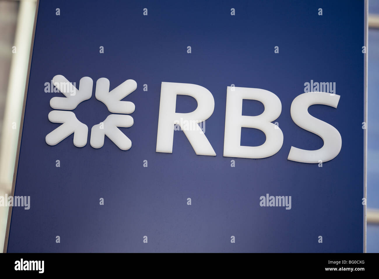 Royal Bank of Scotland RBS firmar en City of London, Londres, Reino Unido. Foto de stock