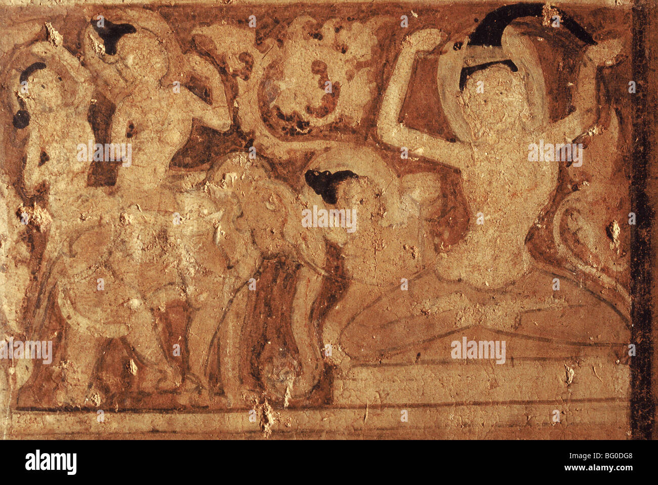 Detalle de la pintura de la pared que incluye 28 Budas en el templo de Payathonzu, siglo XIII, Bagan (pagano), Minnanthu, Myanmar (Birmania) Foto de stock