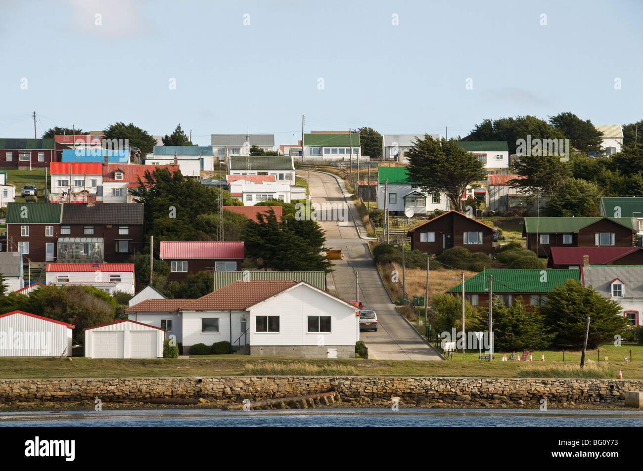 Viviendas nuevas, Port Stanley, Islas Malvinas, América del Sur Foto de stock