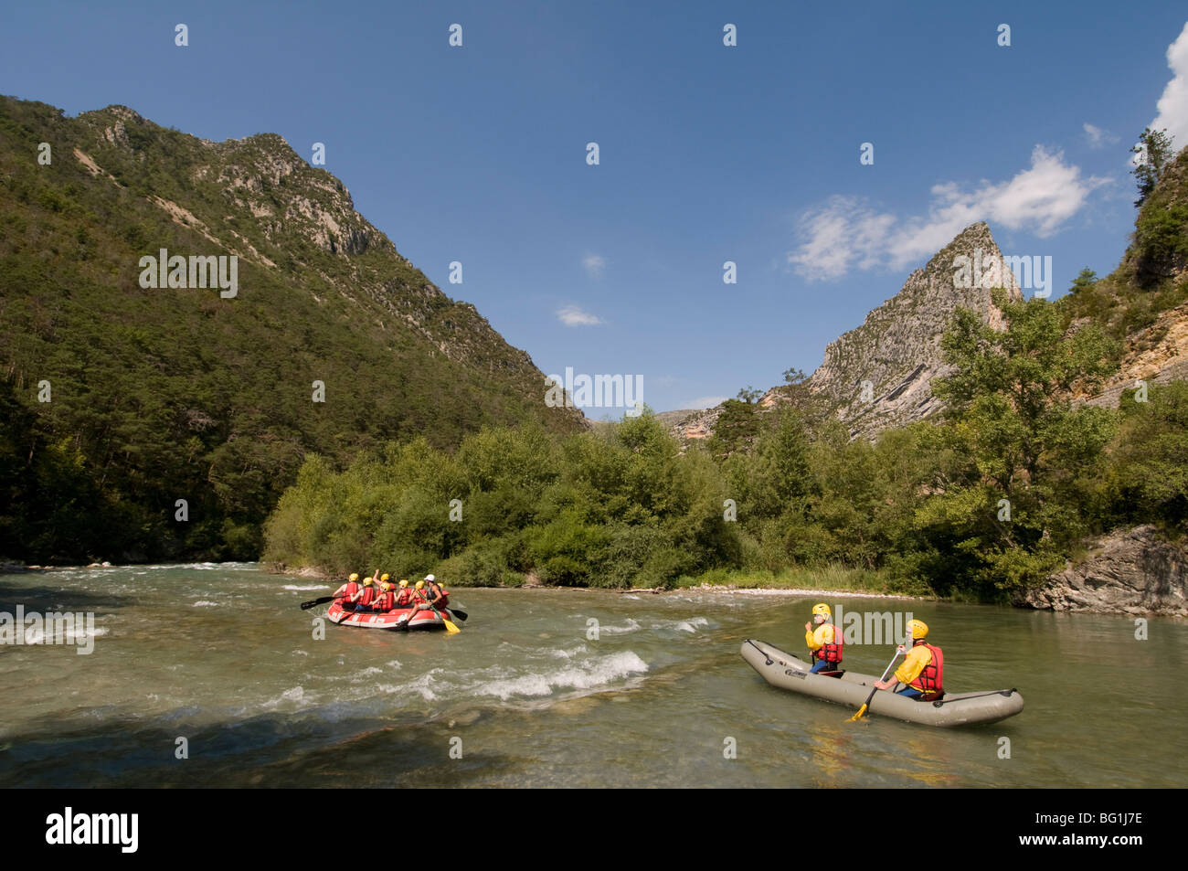 Rafting en el río Verdon Gorges du Verdon, Provence, Francia, Europa Foto de stock
