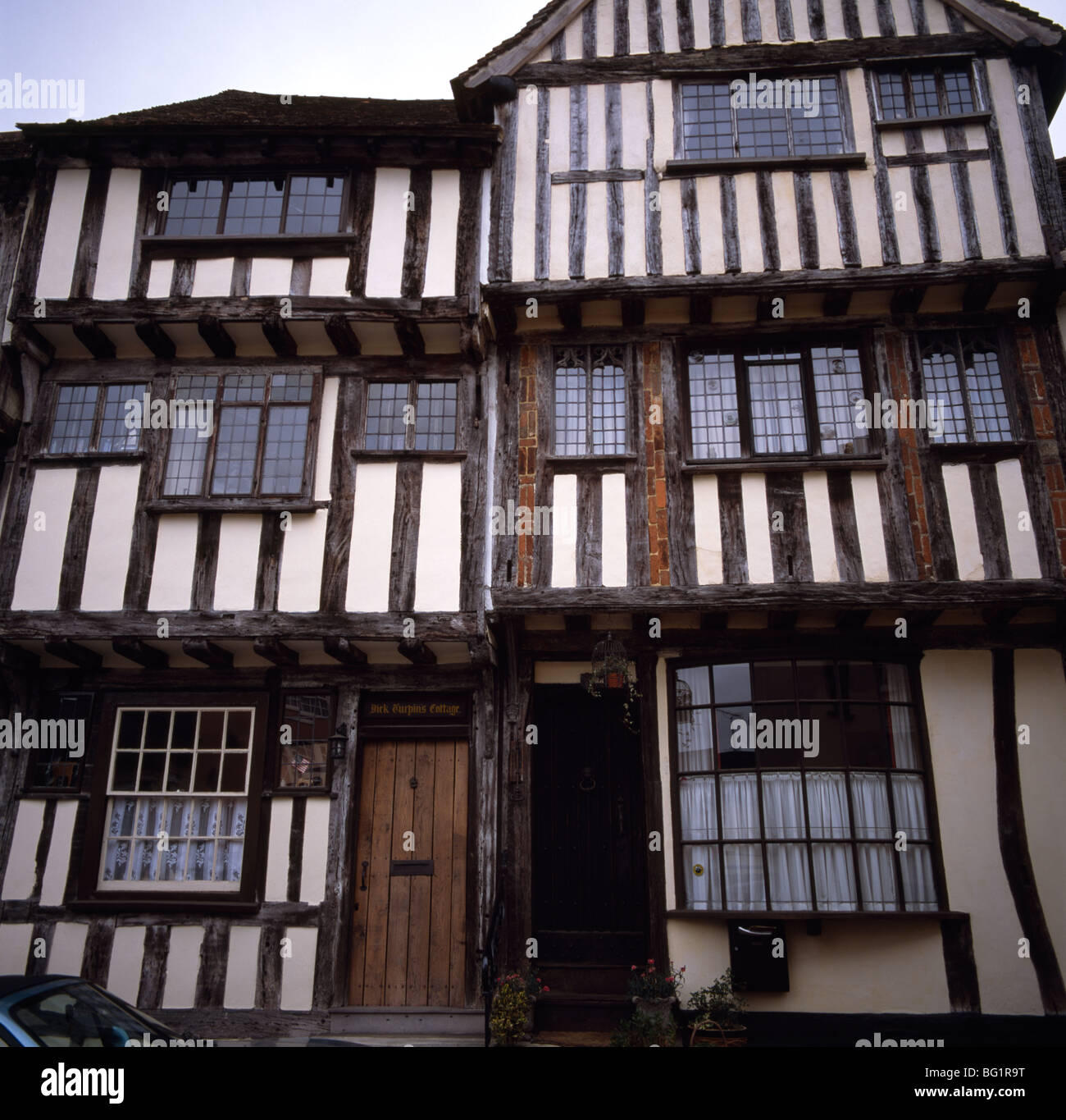 Dick Turpin's Cottage medieval de Thaxted en Essex, Inglaterra en Gran Bretaña en el Reino Unido. La historia de la casa de la cultura antigua Foto de stock
