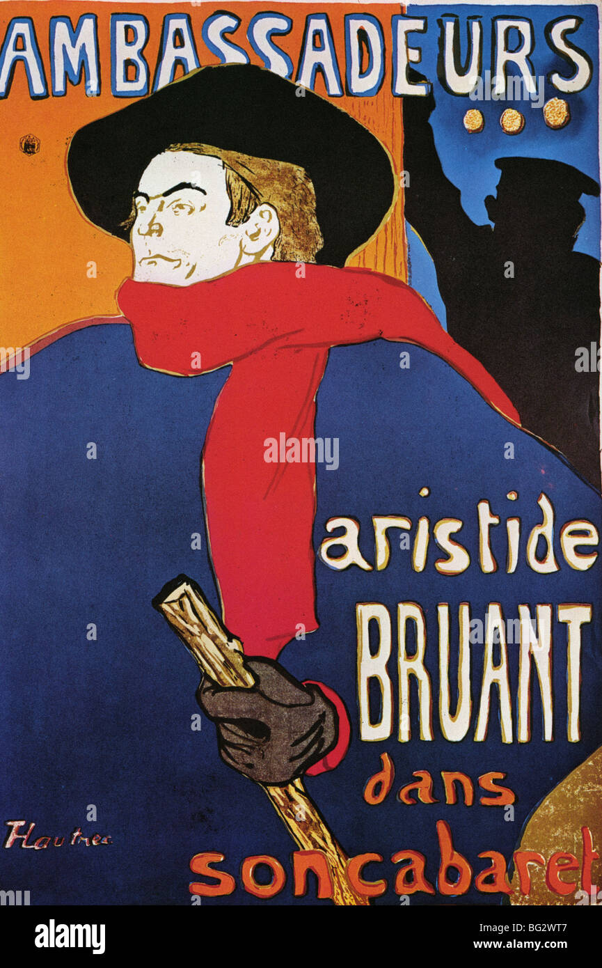 Henri de Toulouse-Lautrec affiche - Poster Aristide Bruant dans son cabaret - Ambassadeurs Foto de stock