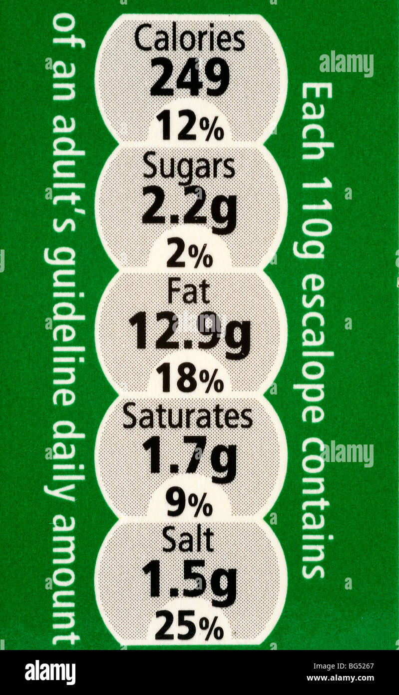 La etiqueta de información nutricional de los alimentos en el REINO UNIDO Foto de stock