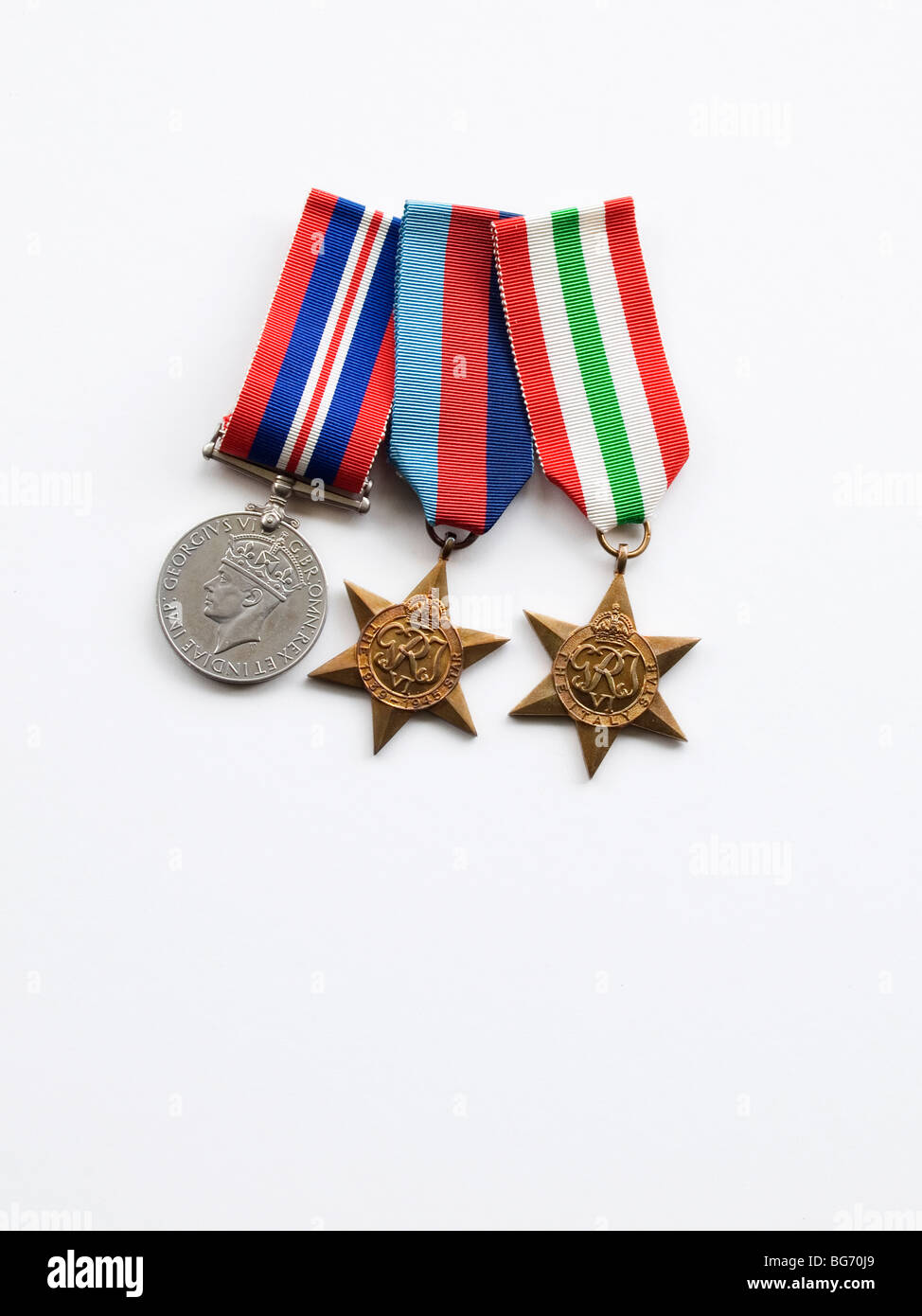 La Segunda Guerra Mundial Medalla, WW2 Estrella y Las estrellas en Italia y de la Mancomunidad Británica otorgó a soldados que sirvieron en Italia o1939-1945 Foto de stock
