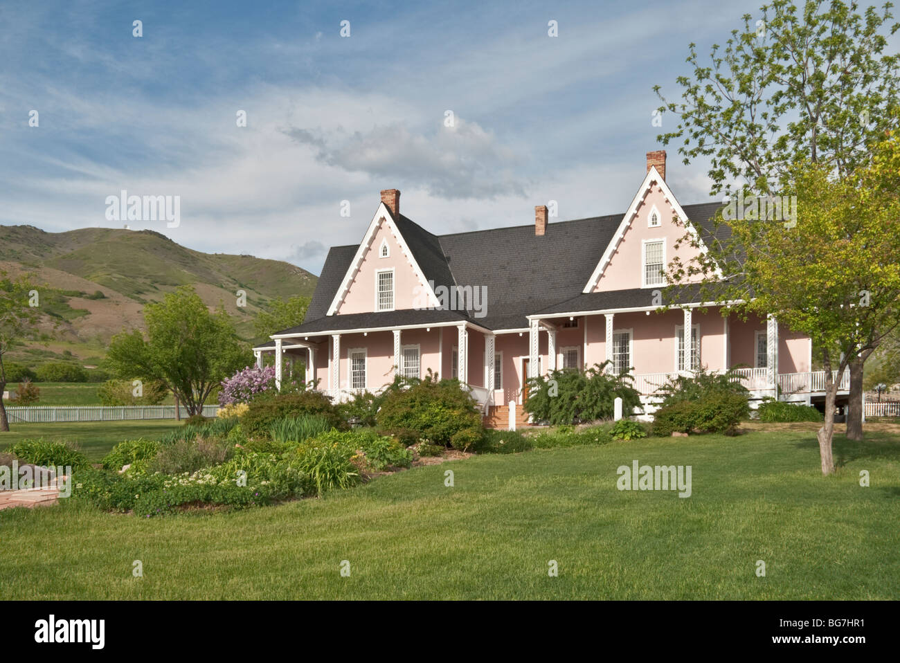 Salt Lake City, Utah, este es el lugar donde el Parque Heritage Brigham Young Bosque casa rural construida en 1863 trasladó 1976 Foto de stock