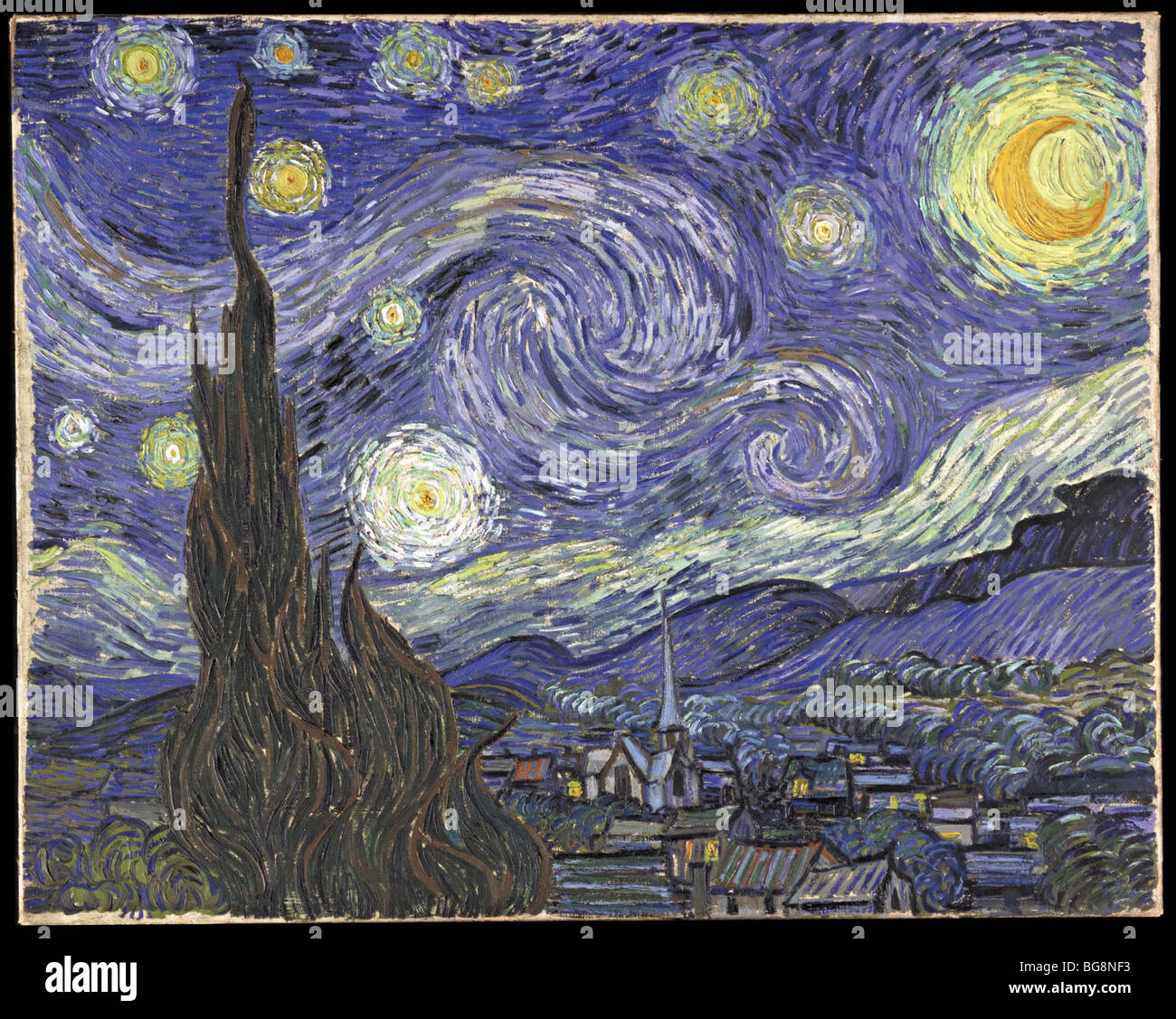 La noche estrellada de Vincent van Gogh, óleo sobre lienzo Foto de stock