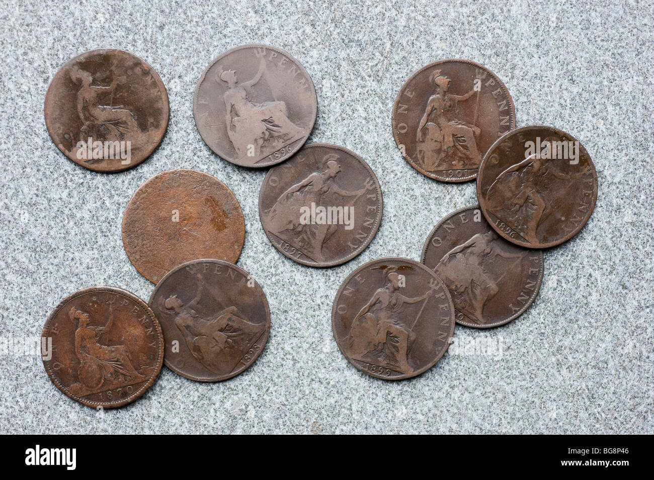 Las monedas de un centavo victoriano Foto de stock