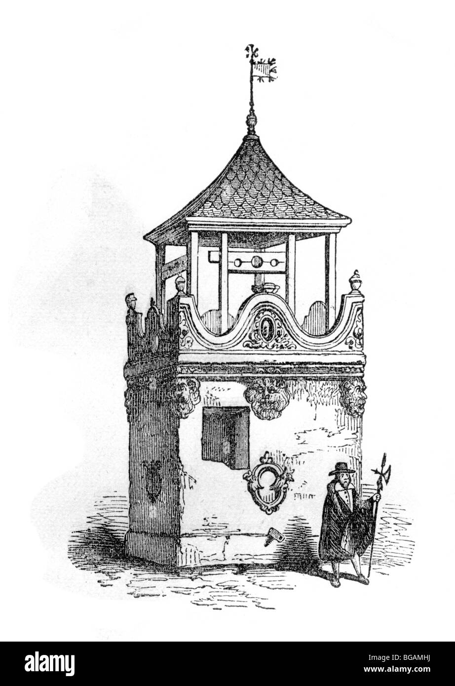 Ilustración; Picota permanente del siglo XVI. Foto de stock
