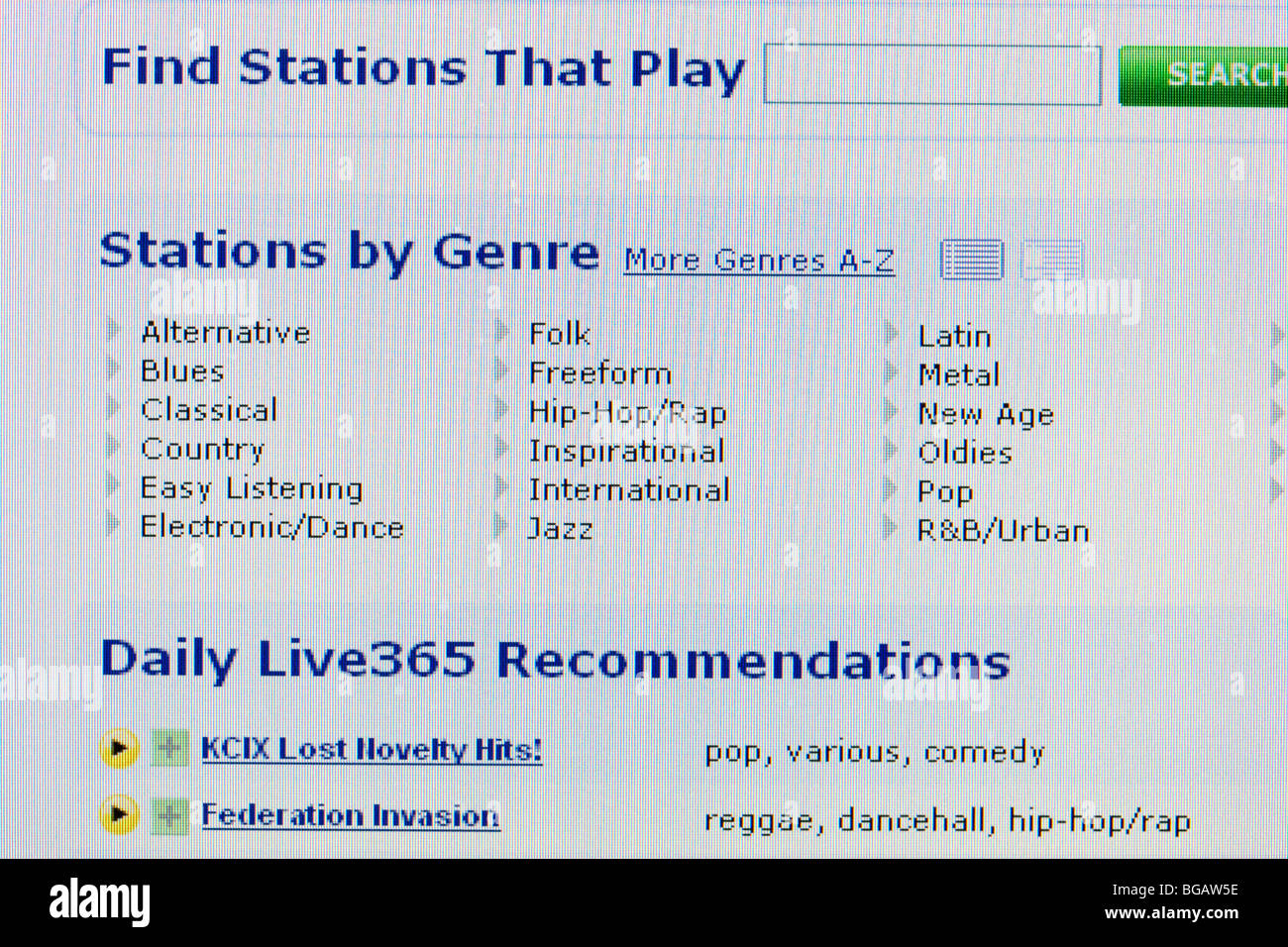 Captura de pantalla del sitio web de radio por Internet Live365 para uso  editorial sólo Fotografía de stock - Alamy