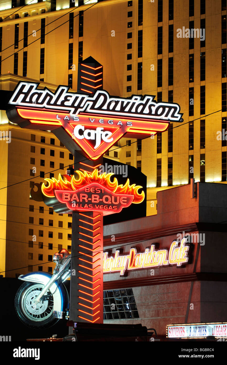 El Hotel Planet Hollywood, Harley Davidson Cafe, signo, Las Vegas, Nevada, EE.UU. Foto de stock