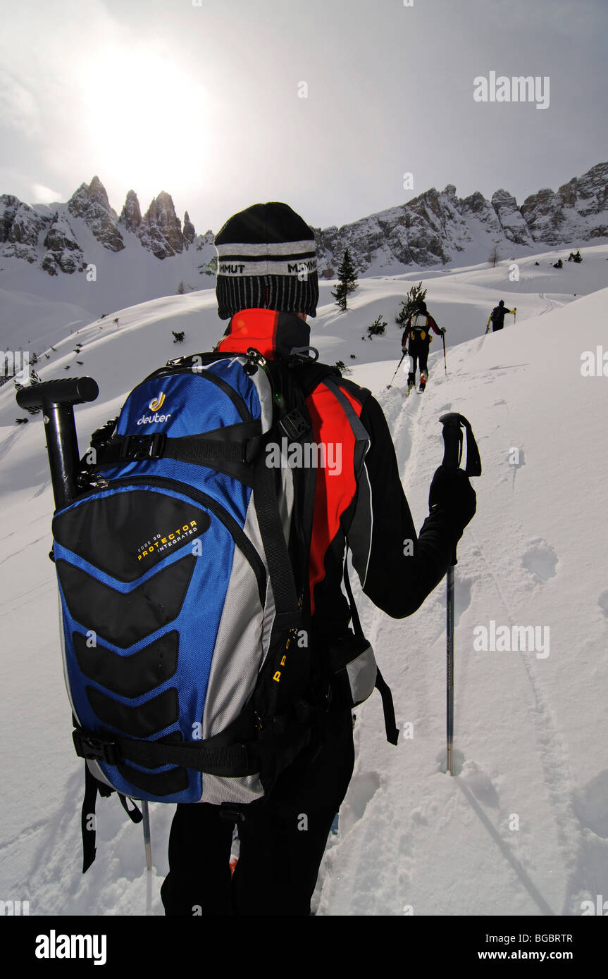 Esquí de travesía, Mt. Stein, Sextner Hochpustertal Sexten, valle, Tirol del Sur, Italia, Europa Foto de stock