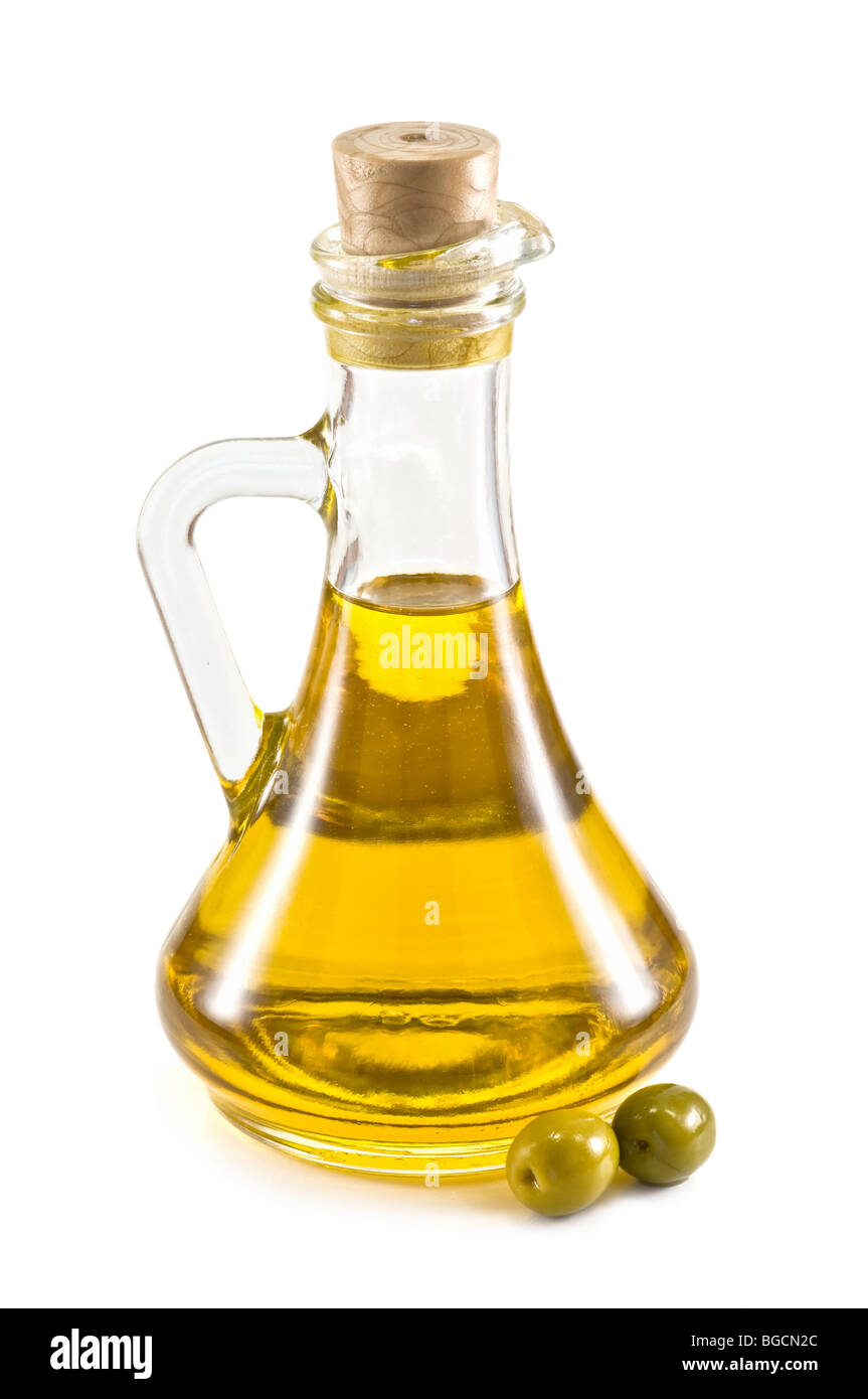 Botella de oliva aislado Foto de stock