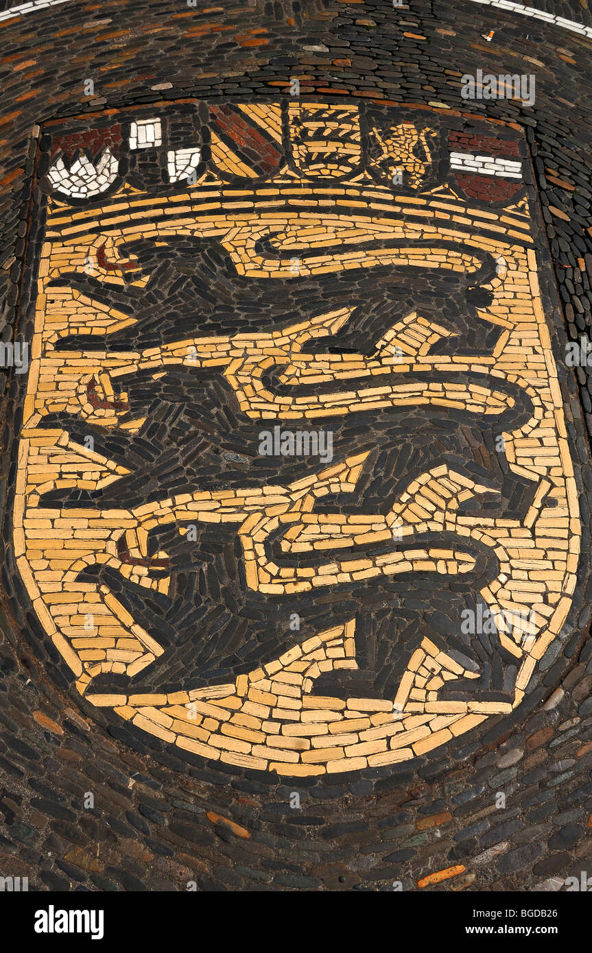 Escudo de Baden-Wuerttemberg en la acera en las piedras de mosaico, Am Martinsturm, Freiburg, Baden-Wurtemberg, Alemania, EUR Foto de stock