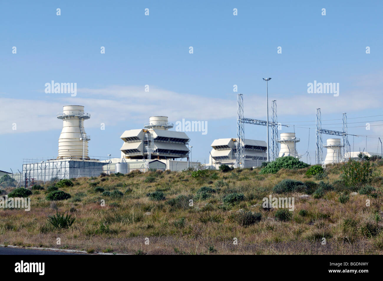 Ciclo Abierto generadores de turbina de gas en el Atlantis, cerca de Ciudad del Cabo, en la provincia de Western Cape, Sudáfrica. Foto de stock