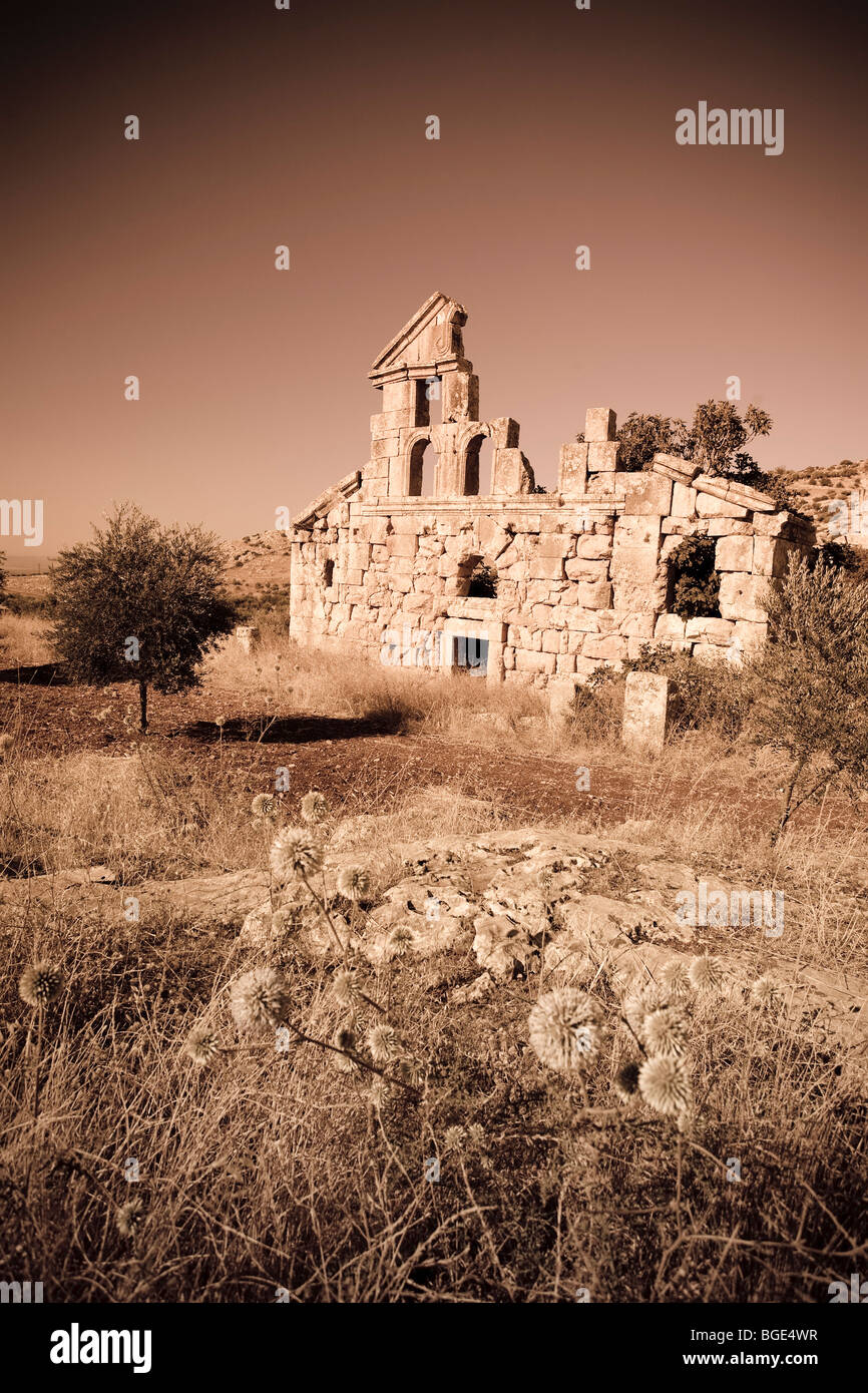 Siria, Alepo, las ciudades muertas, ruinas de la aldea de Deir Samaan Foto de stock