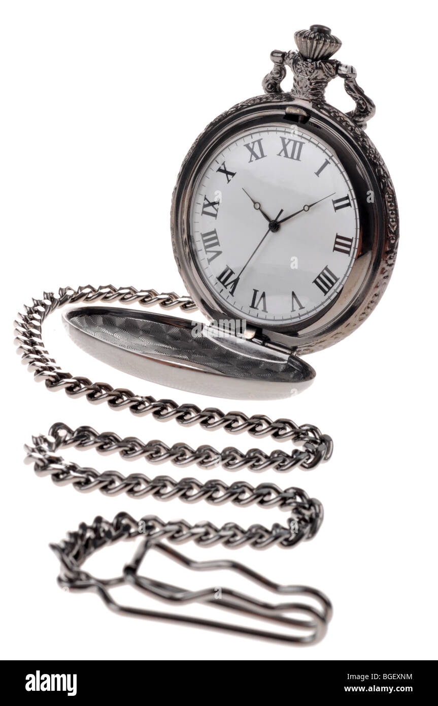Reloj bolsillo" y cadena, antiguo, reloj, tiempo Fotografía stock -