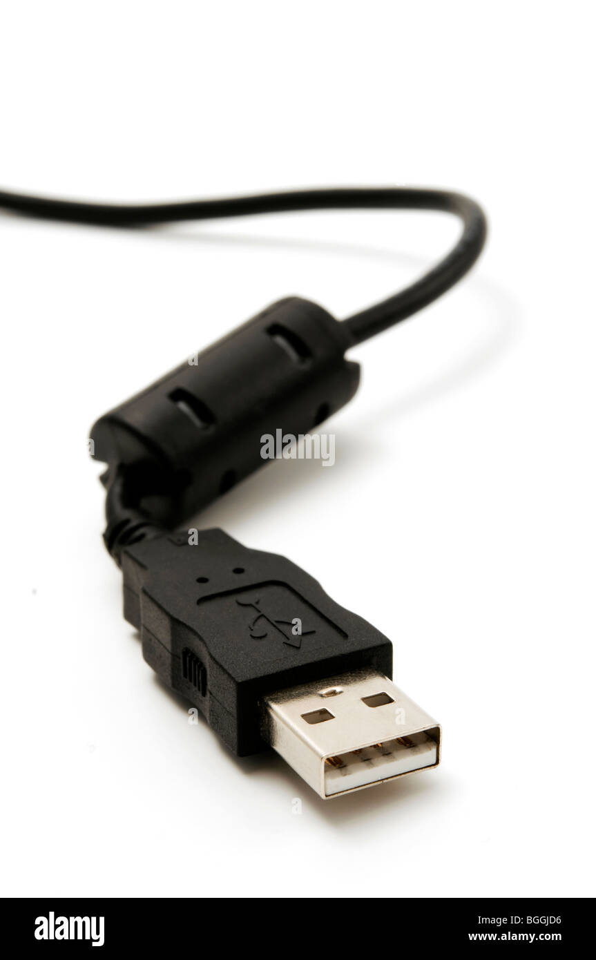 Un USB de la serie "A" el tapón sobre un fondo blanco. Foto de stock