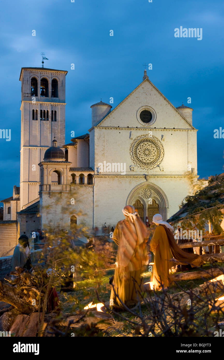 Assisi Colle del Paradiso pesebre en frente de la Iglesia de San Francesco Foto de stock
