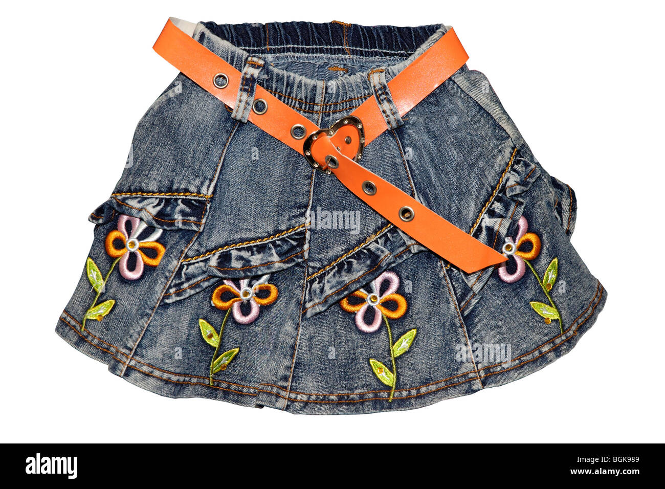 Ropa de niños niña azul gris jeans mini falda con Orange Belt y patrón de  flores aisladas sobre fondo blanco Fotografía de stock - Alamy